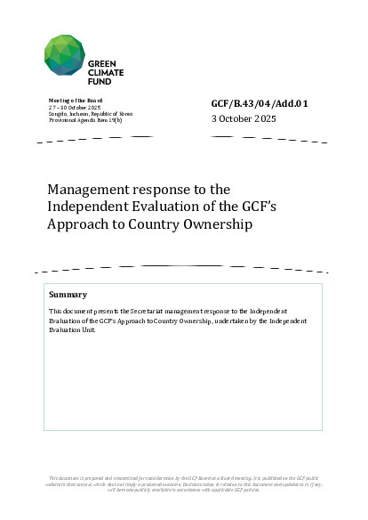 Document cover for Management response to the Independent Evaluation of the GCF’s Approach to Country Ownership