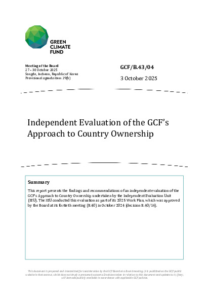 Document cover for Independent Evaluation of the GCF’s Approach to Country Ownership