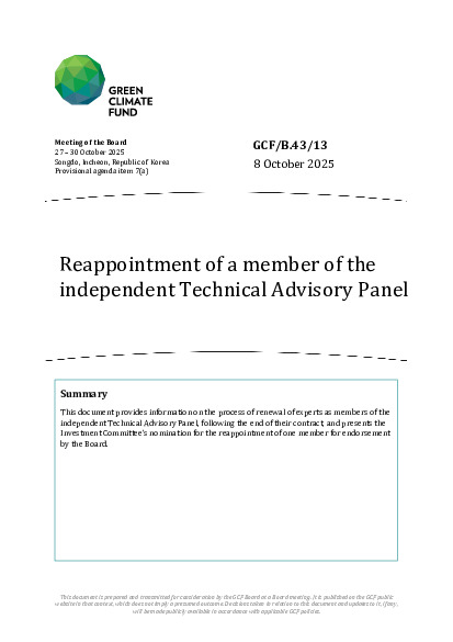 Document cover for Reappointment of a member of the independent Technical Advisory Panel