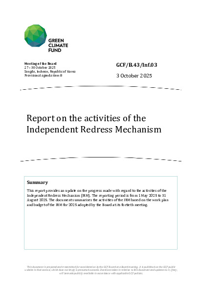 Document cover for Report on the activities of the Independent Redress Mechanism