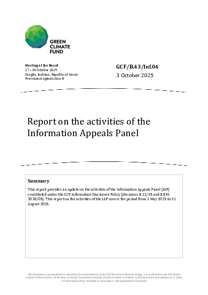 Document cover for Report on the activities of the Information Appeals Panel