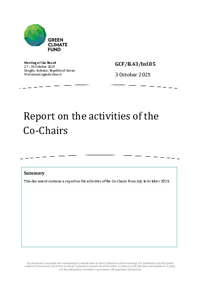 Document cover for Report on the activities of the Co-Chairs