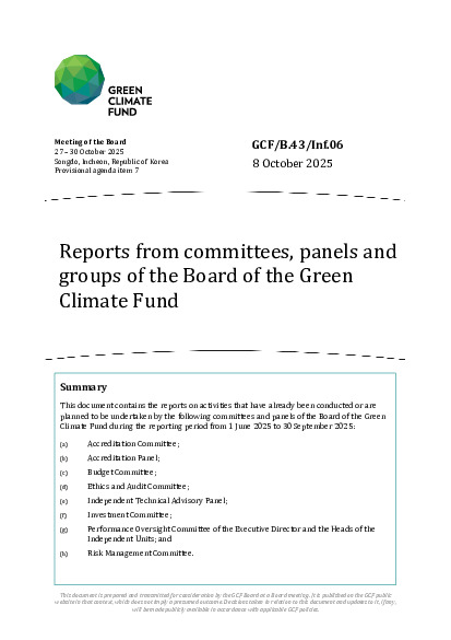 Document cover for Reports from committees, panels and groups of the Board of the Green Climate Fund