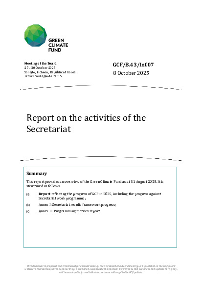 Download Report on the activities of the Secretariat Document cover for Report on the activities of the Secretariat
