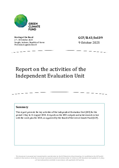 Document cover for Report on the activities of the Independent Evaluation Unit