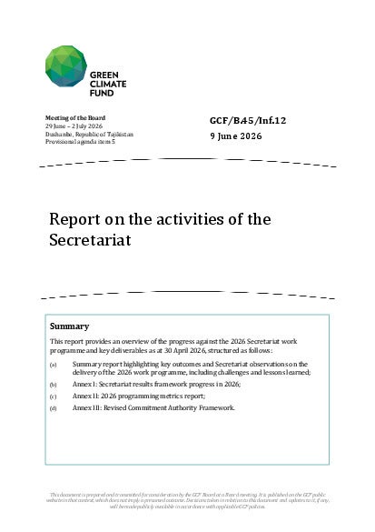 Download Report on the activities of the Secretariat Document cover for Report on the activities of the Secretariat