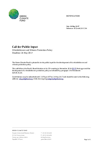 Download Call for public input: Whistleblower and Witness Protection Policy Document cover for Call for public input: Whistleblower and Witness Protection Policy