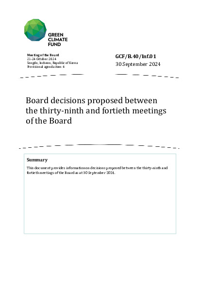 Download Board decisions proposed between the thirty-ninth and fortieth meetings of the Board Document cover for Board decisions proposed between the thirty-ninth and fortieth meetings of the Board