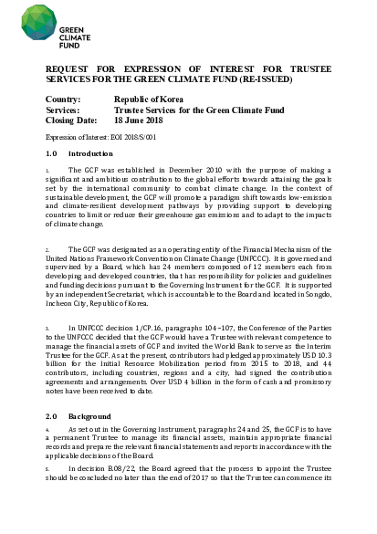 Download Request for Expression Of Interest for Trustee Services for the Green Climate Fund (Re-issued)