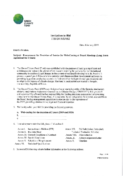 Download Procurement for Provision of Service for Web-Casting at Board Meetings (Long Term Agreement for 2 years)