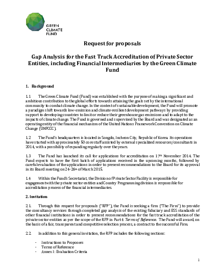 Download Gap Analysis for the Fast Track Accreditation of Private Sector Entities including Financial Intermediaries