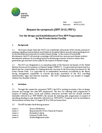 Download Design and Establishment of Two RFP Programmes by the Private Sector Facility