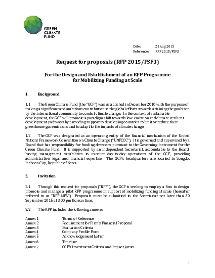 Download Design and Establishment of an RFP Programme for Mobilizing Funding at Scale