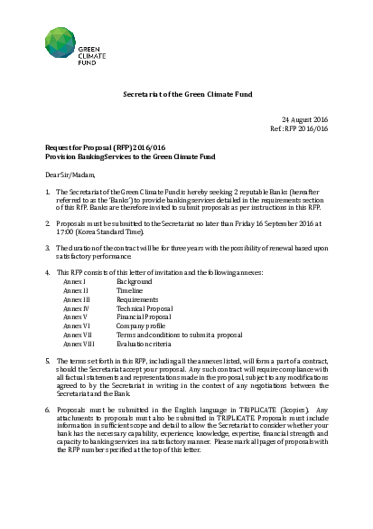 Download Provision of Banking Services to the Green Climate Fund