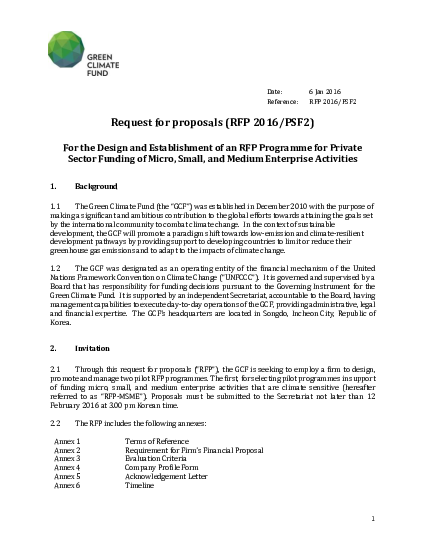 Download Design and Establishment of an RFP Programme for Private Sector Funding of Micro, Small, and Medium Enterprise Activities - Extension
