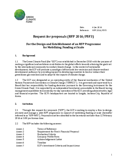 Download Design and Establishment of an RFP Programme for Mobilizing Funding at Scale