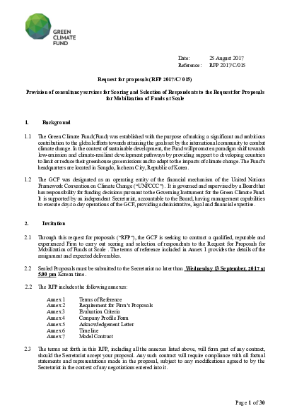 Download Provision of Consultancy Services for Scoring and Selection of Respondents to the RFP for Mobilization of Funds at Scale