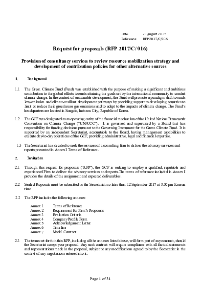 Download Provision of consultancy services to review resource mobilization strategy and development of contribution policies for other alternative sources