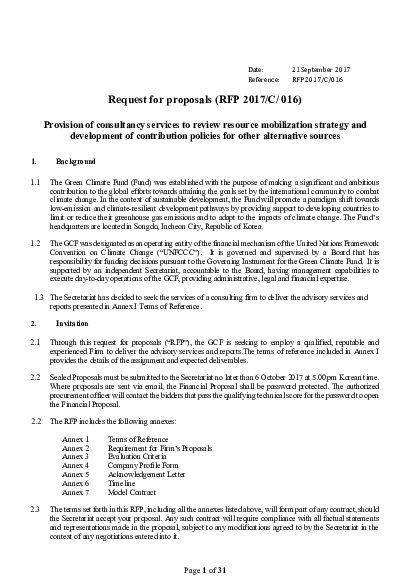 Download Provision of consultancy services to review resource mobilization strategy and development of contribution policies for other alternative sources (Re-advertised)