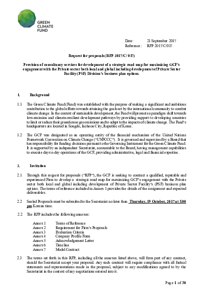 Download Development of a strategic road map for maximizing GCF’s engagement with the Private sector both local and global including development of Private Sector Facility (PSF) Division’s business plan options.