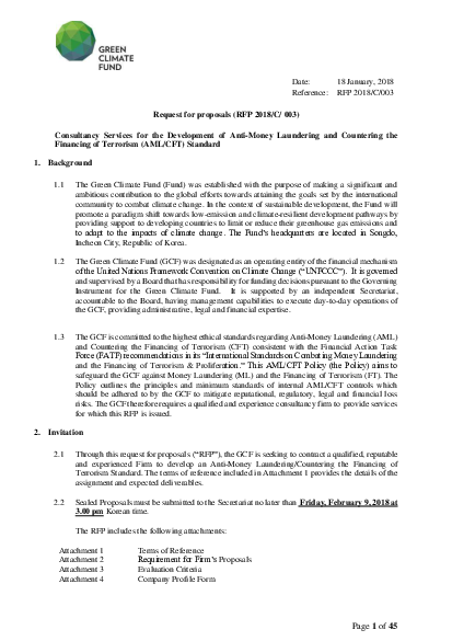 Download Consultancy Services for the Development of Anti-Money Laundering and Countering the Financing of Terrorism (AML/CFT) Standard