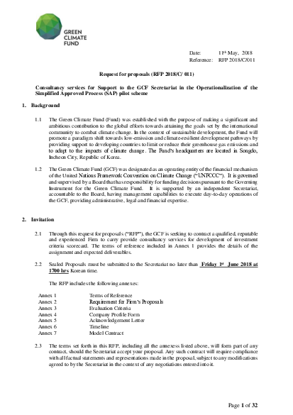 Download Consultancy Services for Support to the GCF Secretariat in the Operationalization of the Simplified Approved Process (SAP) Pilot Scheme