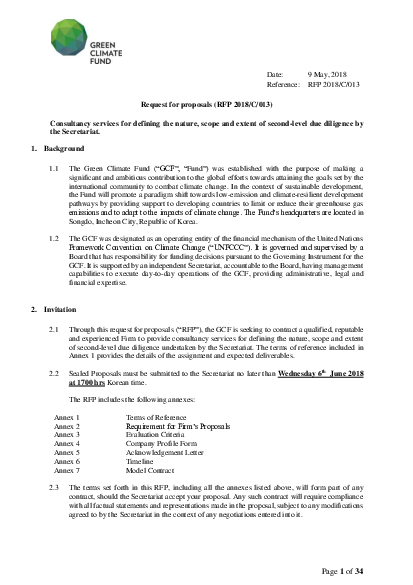 Download Consultancy Services for Defining the Nature, Scope and Extent of Second-level Due Diligence by the Secretariat