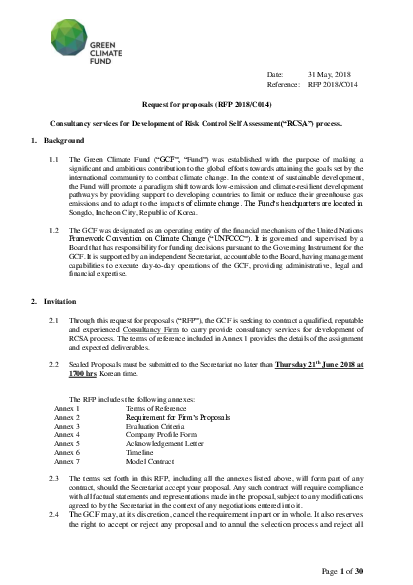 Download Consultancy Services for the Development of Risk Control Self Assessment (“RCSA”) Process