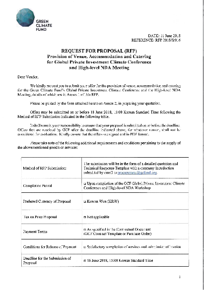 Download Provision of Venue, Accommodation and Catering for GCF Private Investment for Climate Conference and High-level NDA Meeting