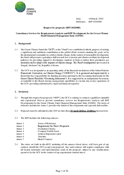 Download Consultancy Services for Requirements Analysis and RFP Development for the Green Climate Fund Financial Management Suite (GFMS) 