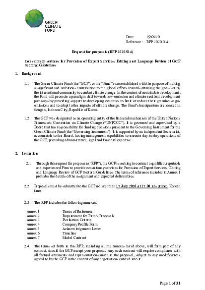 Download Provision of Expert Services Editing and Language Review of GCF Sectoral Guidelines