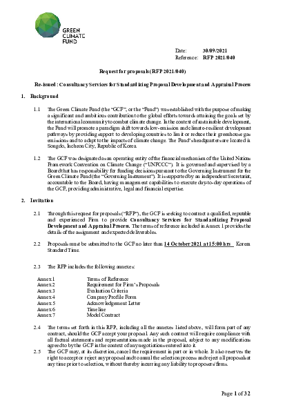 Download Re-issued: Consultancy Services for Standardizing Proposal Development and Appraisal Process 