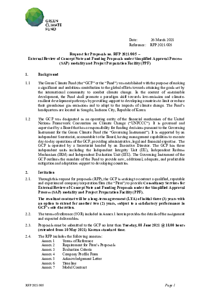 Download External Review of Concept Note and Funding Proposals under the Simplified Approval Process (SAP) and Project Preparation Facility (PPF)