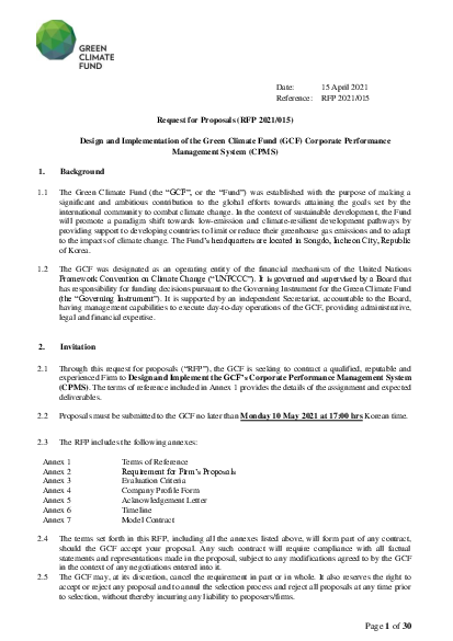 Download Design and Implementation of the Green Climate Fund (GCF) Corporate Performance Management System (CPMS)