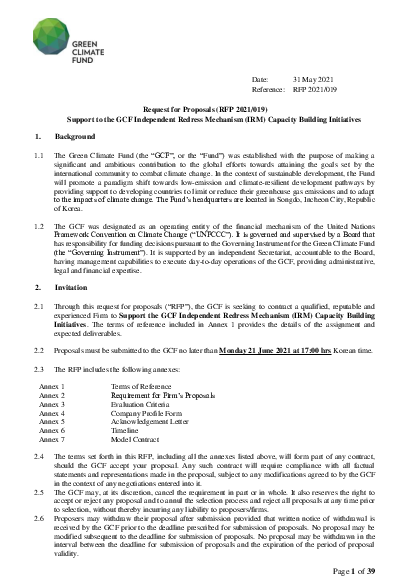 Download Support to the GCF Independent Redress Mechanism (IRM) Capacity Building Initiatives