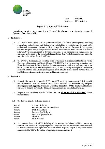 Download Consultancy Services for Standardizing Proposal Development and Appraisal Standard Operating Procedures (SOP)