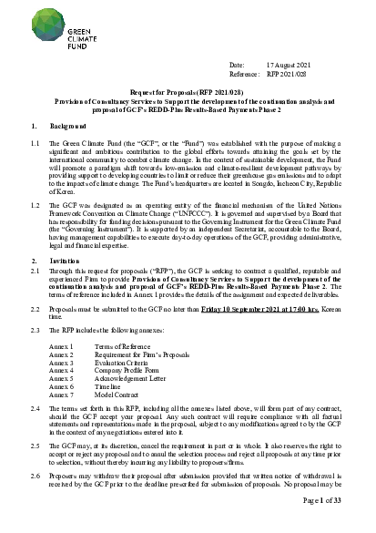 Download Consultancy Services to Support the Development of the Continuation Analysis and Proposal of GCF’s REDD-Plus Results-Based Payments Phase 2