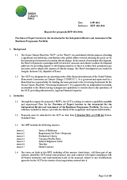 Download Provision of Expert Services to the Secretariat for the Review and Assessment of the Readiness Programme Portfolio