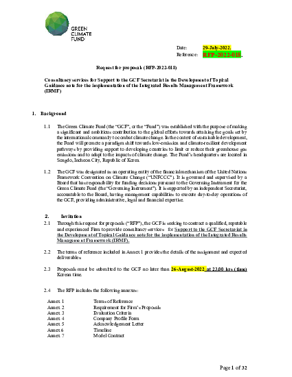 Download Provision of Support to the GCF Secretariat in the Development of Topical Guidance note for the implementation of the Integrated Results Management Framework (IRMF)