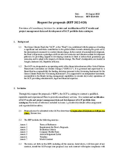 Download Provision of Consultancy Services for- Review and Rectification of GCF Results and Project Management Data and Development of GCF Portfolio data Catalogue.