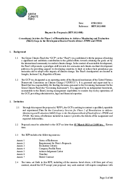 Download Consultancy Services for Phase 2 of Remediations to Address Monitoring and Evaluation (M&E) Gaps in the Development Bank of South Africa’s FP098 and FP106