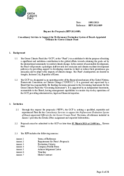 Download Consultancy Services to Support the Performance Evaluation System of Board-Appointed Officials for the Green Climate Fund