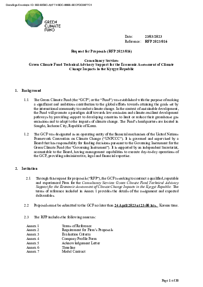 Download Consultancy Services Green Climate Fund Technical Advisory Support for the Economic Assessment of Climate Change Impacts in the Kyrgyz Republic