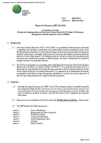 Download Consultancy Services Design and Implementation of the Green Climate Fund (GCF) Online Performance Management and Development System (PMDS)