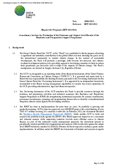 Download Consultancy Services for Evaluation of the Outcomes and Impact-Level Results of the Readiness and Preparatory Support Programme