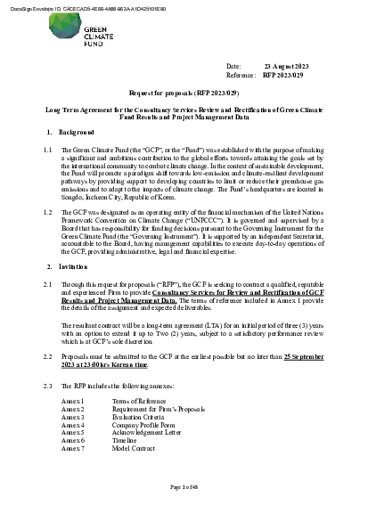 Download Long Term Agreement for the Consultancy Services Review and Rectification of Green Climate Fund Results and Project Management Data