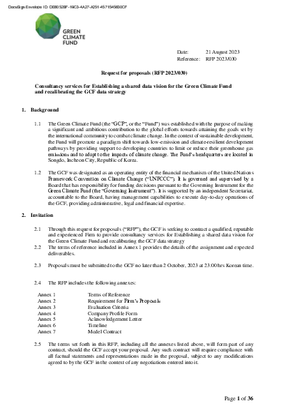 Download Consultancy services for Establishing a shared data vision for the Green Climate Fund  and recalibrating the GCF data strategy 