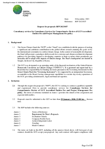 Download Consultancy services for Consultancy Services for Comprehensive Review of GCF Accredited  Entities Fee and Project Management Fee policy