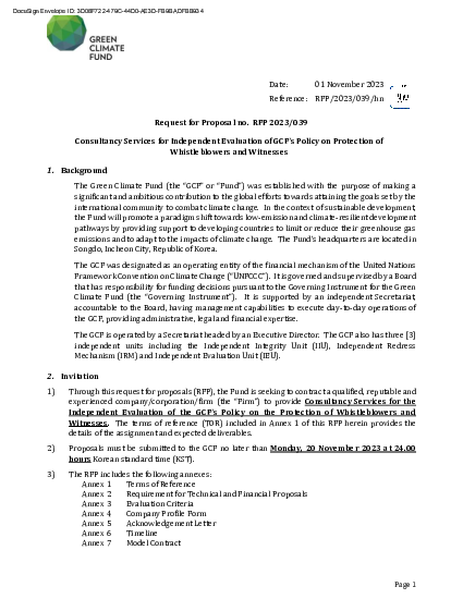 Download Consultancy Services for Independent Evaluation of GCF’s Policy on Protection of Whistleblowers and Witnesses