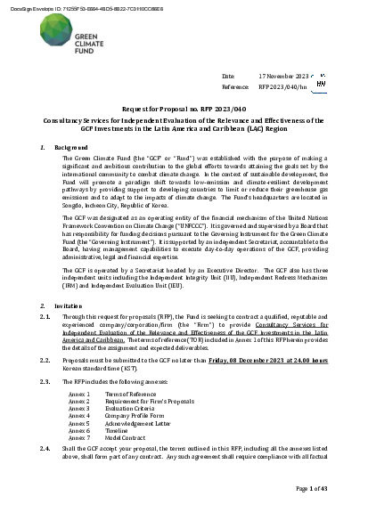 Download Consultancy Services for Independent Evaluation of Relevance and Effectiveness of GCF Investments in Latin America and Caribbean (LAC) Region